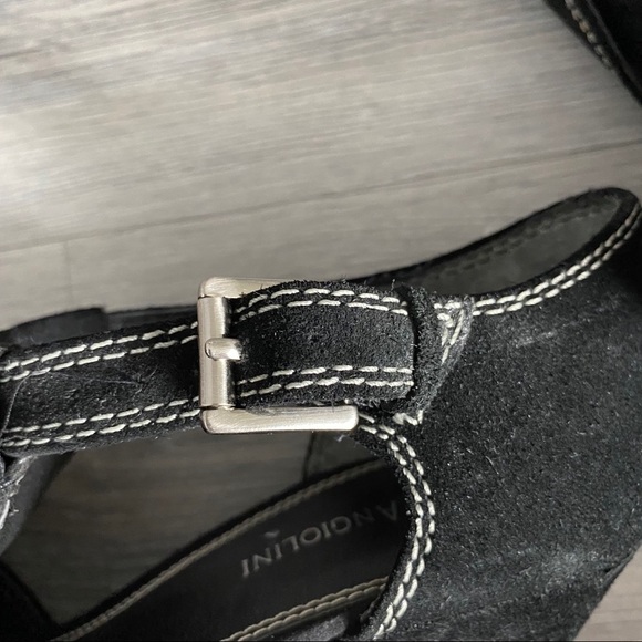 Enzo Angiolini Black Suede Fringe Wedges Shoes - Picture 7 of 16